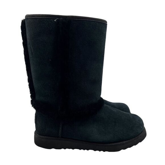 UGG Youth 4 Snow Boots Black Hadley 2 Waterproof Wool Mid Calf Tall 1106835K - Picture 1 of 14